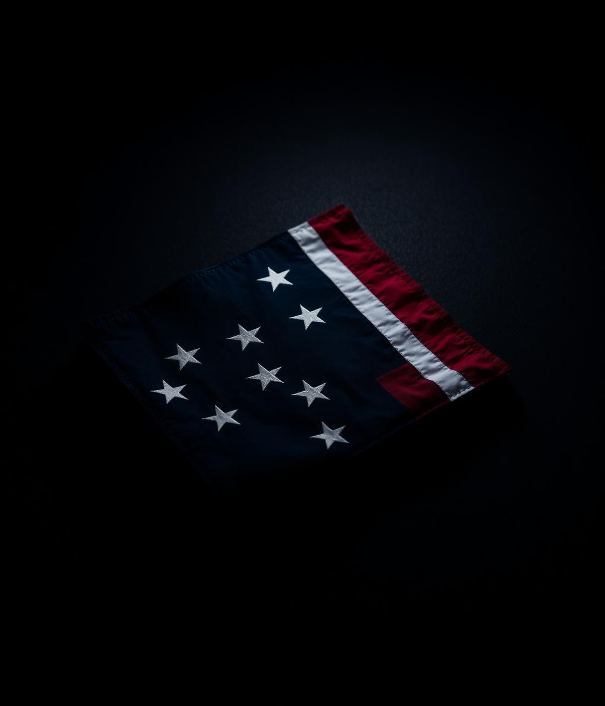 Folded American flag illuminated by a single dramatic light, representing remembrance and honor